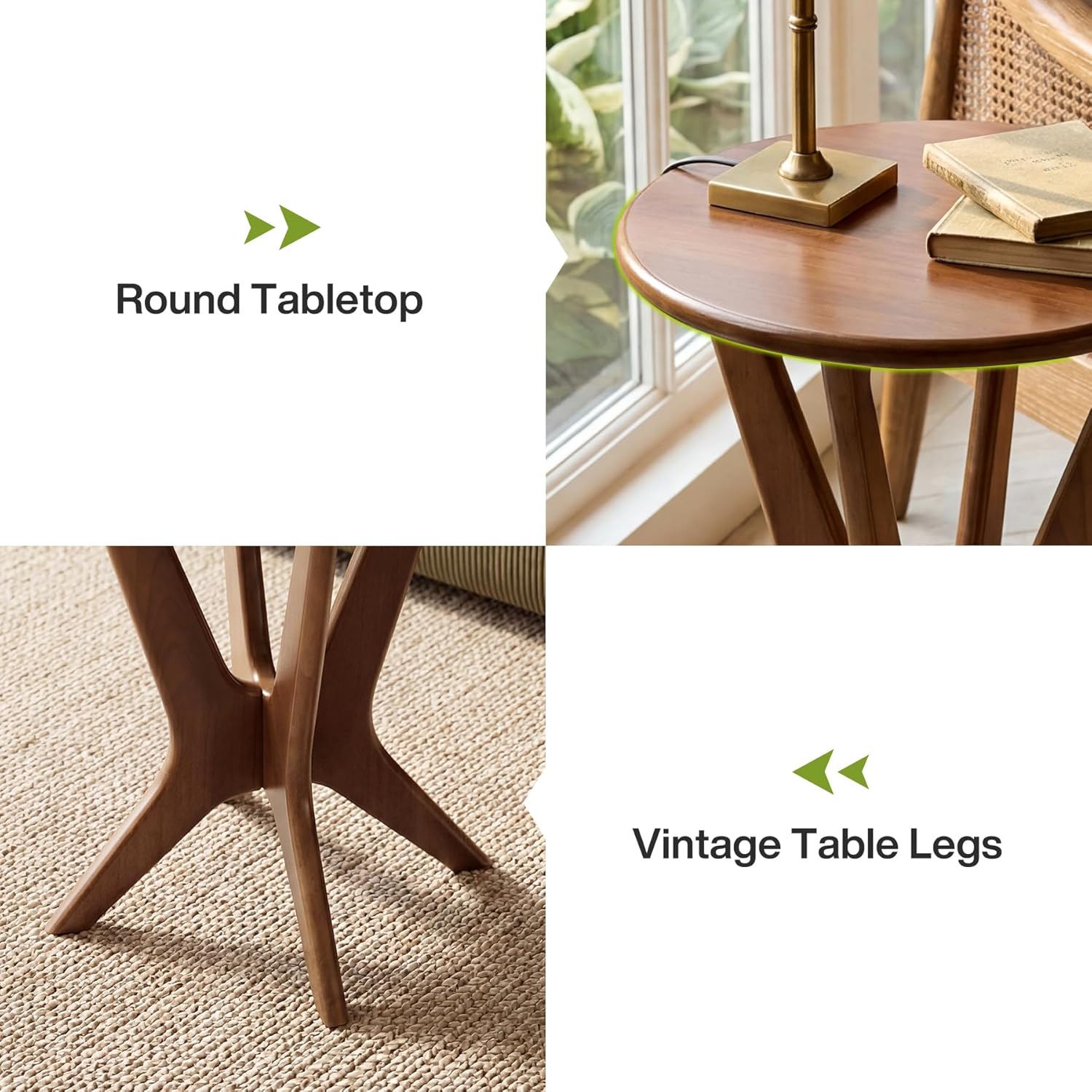 LITTLE TREE Solid Wood Round End Table, 19.7” Vintage Side Table for Small Spaces, Small Round Nightstand Bedside Table for Living Room Bedroom, Brown
