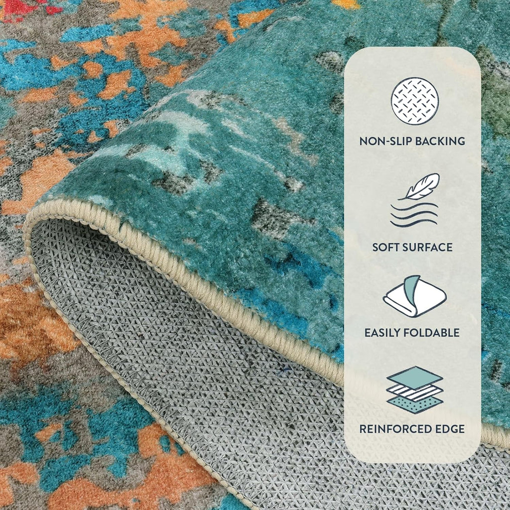 Lahome Modern Abstract Area Rugs 9x12 Living Room Rug, Washable Rugs for Living Room Bedroom Low Pile Non Slip, Colorful Large Soft Indoor Carpet for Dining Room Table Apartment Classroom