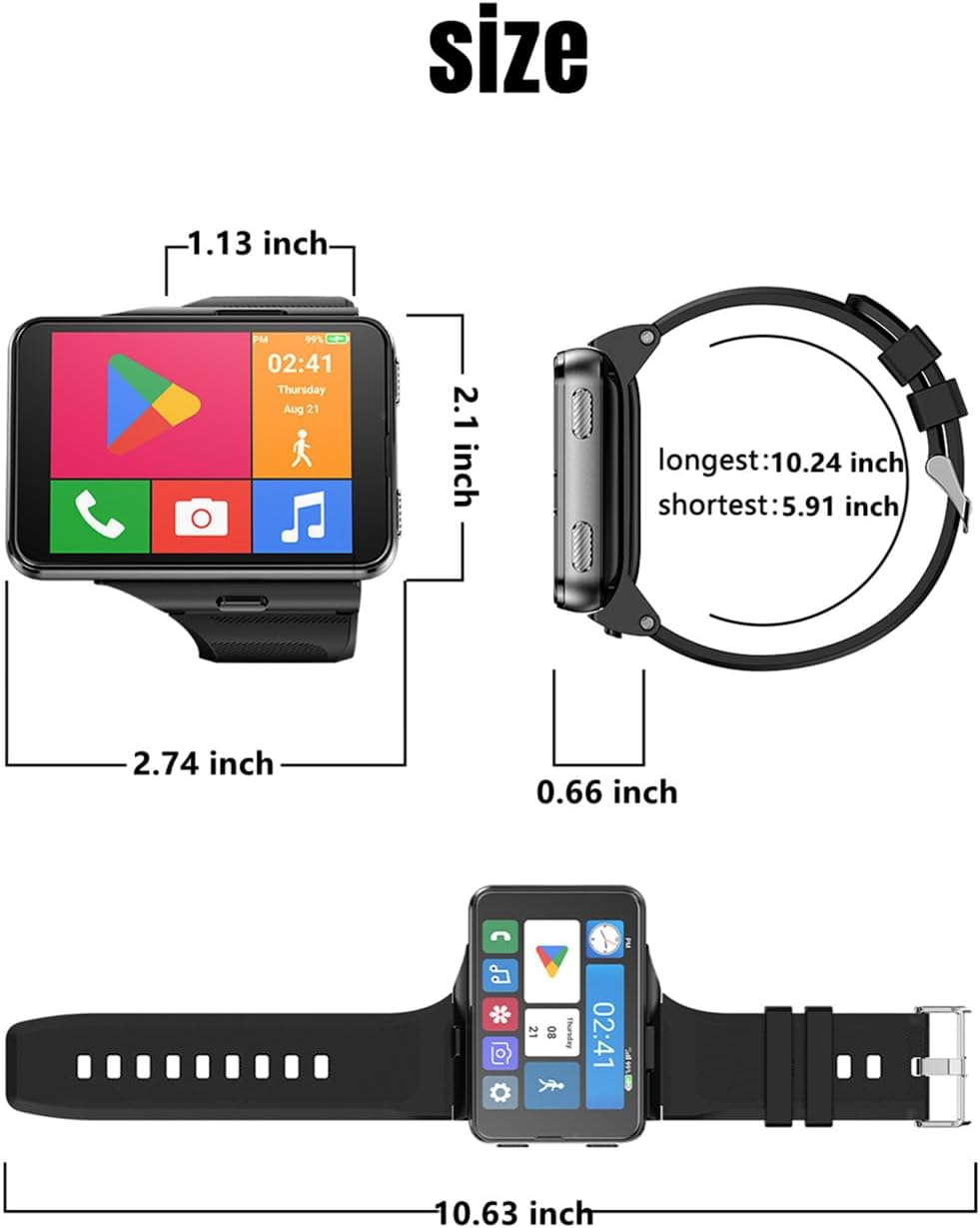 Smart Watch for Men, 4G Smartwatch for Android and iOS 2.88 Inch Touch Screen Android 11 OS 64GB Activity Tracker with Face Unlock Dual Cameras WiFi GPS Detachable Band (Black, 64G)