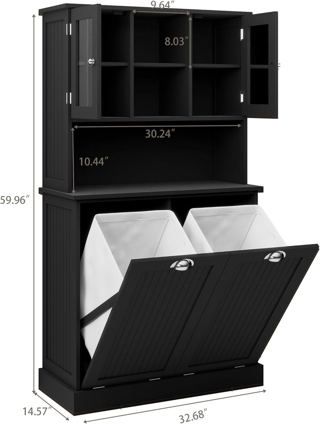 Laundry Hampers 2-Compartment Tilt-Out Laundry Basket Cabinet – Tall Bathroom & Laundry Storage w/ 2 Adjustable Shelves, Space-Saving Durable MDF Organizer for Home, Apartment (Black)