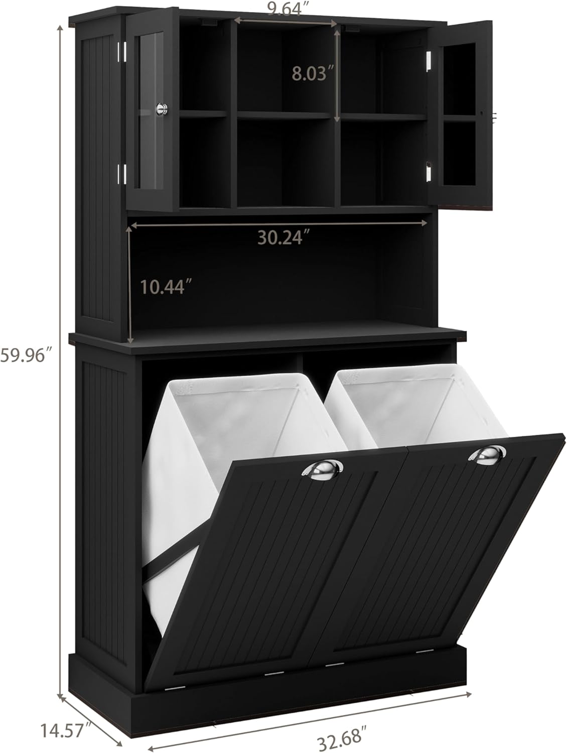 Laundry Hampers 2-Compartment Tilt-Out Laundry Basket Cabinet – Tall Bathroom & Laundry Storage w/ 2 Adjustable Shelves, Space-Saving Durable MDF Organizer for Home, Apartment (Black)