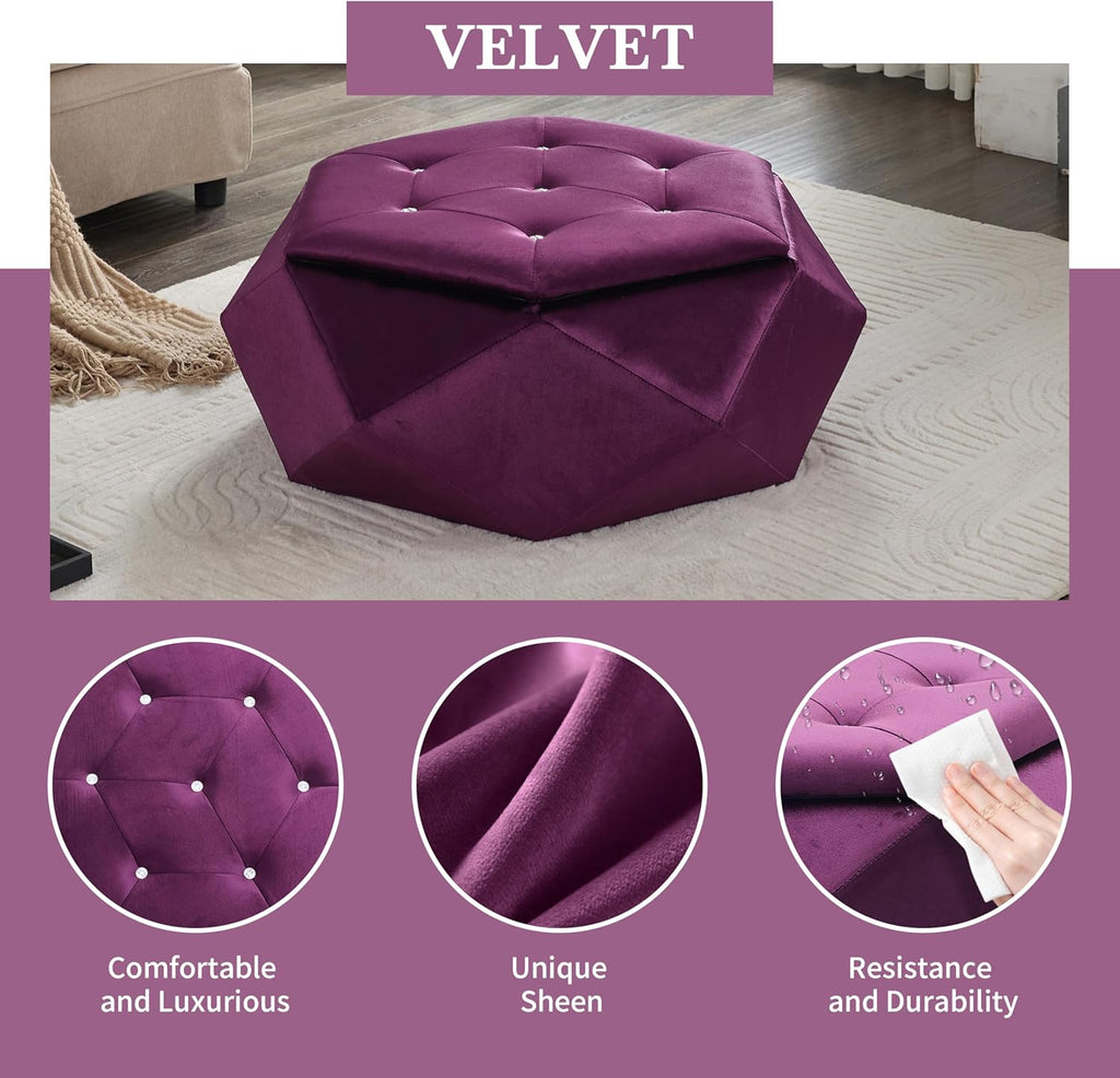 Christopher Knight Home Kiin Velvet Storage Ottoman, Medium Ottoman Foot Rest, Foot Stools Ottoman with Storage, Living Room Sofa Couch Extra Seat, Modern Coffee Table for Home Office, Purple