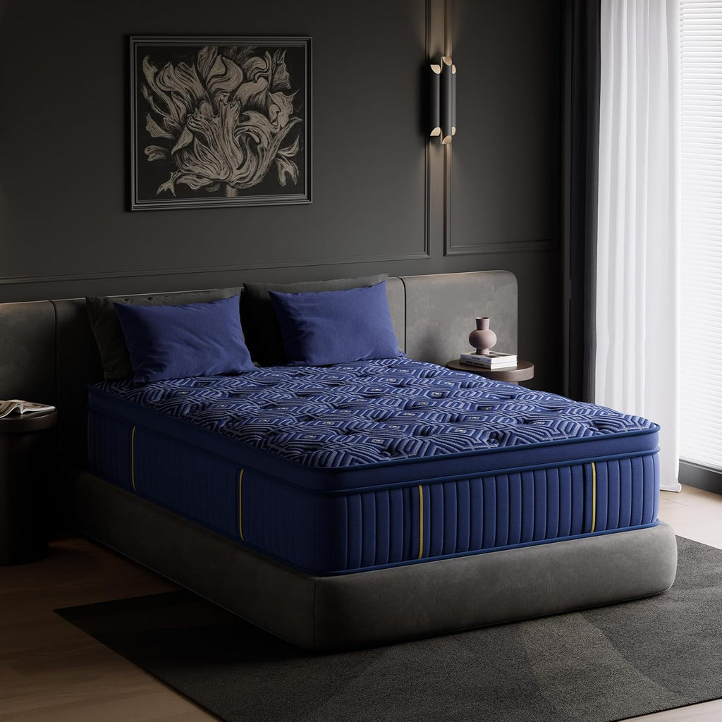 HANNA & YANNA King Size Mattress 14 Inch, King Mattresses in a Box Hybrid Medium Feel Memory Foam and Individual Pocket Springs, Fiberglass Free Bed Matress CertiPUR-US, 80"x76"
