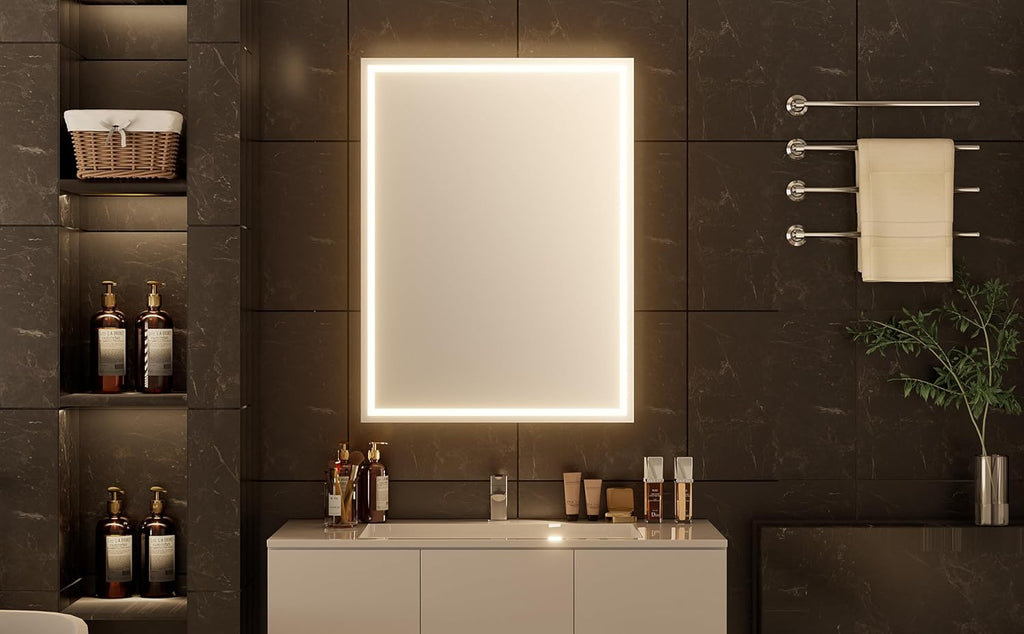 28 x20Inch LED Medicine Cabinet Mirror with Lights for Bathroom,Defogger,Stepless Dimmable, 3000K/5500K Color Temperature Wall Mounted Makeup Mirror,Adjustable Shelf (Assembly Required)