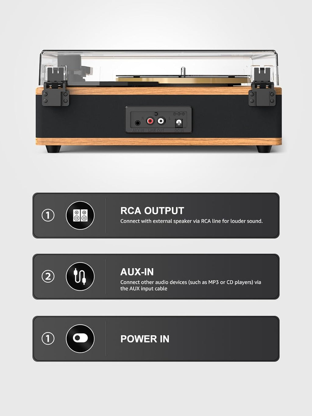 Vinyl Record Player with Built-in Speakers Bluetooth Record Player Support Bluetooth in & Out High Fidelity 3-Speed Turntable with AT-3600L Magnetic Cartridge Support RCA Output Auto Stop