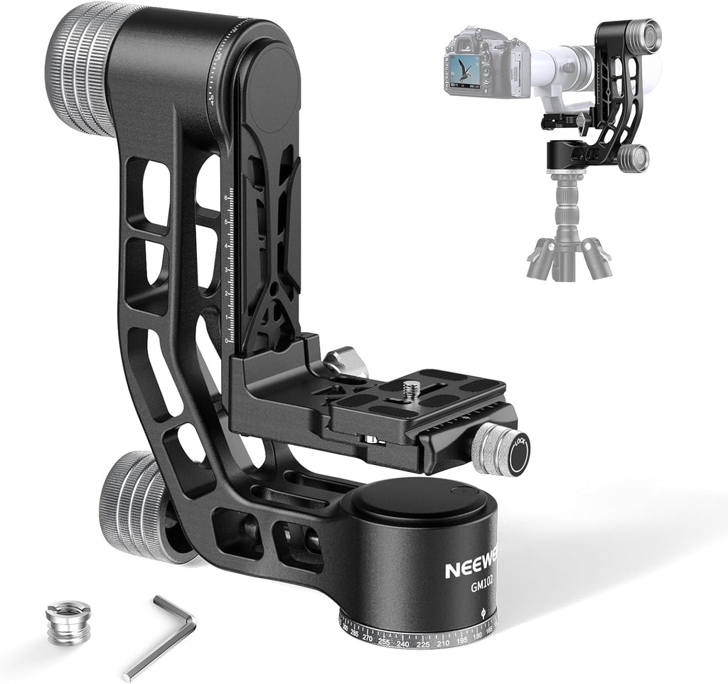 NEEWER GM102 Gimbal Head for Tripod Monopod Telephoto Lenses, 360° Panoramic Camera Tripod Head, 3 Axis Adjustment, Heavy Duty CNC Aluminum Alloy, Arca Type Quick Release System, Max Load 33lb/15kg