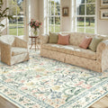 Lahome Sylvie Boho Rugs for Living Room, Washable Large 8 x 10 Area Rugs for Bedroom Non Slip, Soft Ultra-Thin Distressed Floral Throw Carpet for Office Dining Room, Cream/Multi