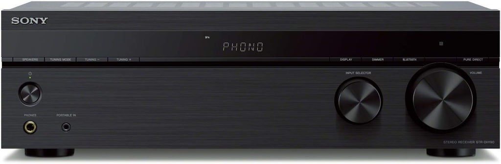 Sony STRDH190 2-ch Stereo Receiver with Phono Inputs and Bluetooth Bundle with 100ft of Speaker Wire and 5 Pairs of Banana Plugs (3 Items)