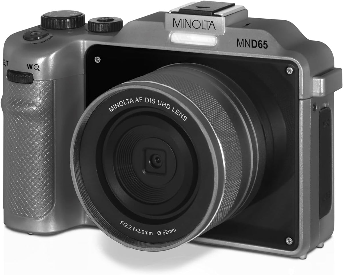 Minolta Digital Camera – 56MP Photos, 4K 60FPS Video, Dual-Lens Selfie Design, 18X Zoom, Wi-Fi, RAW/JPEG Capture, 3” LCD, Compact Travel Camera (Gray)