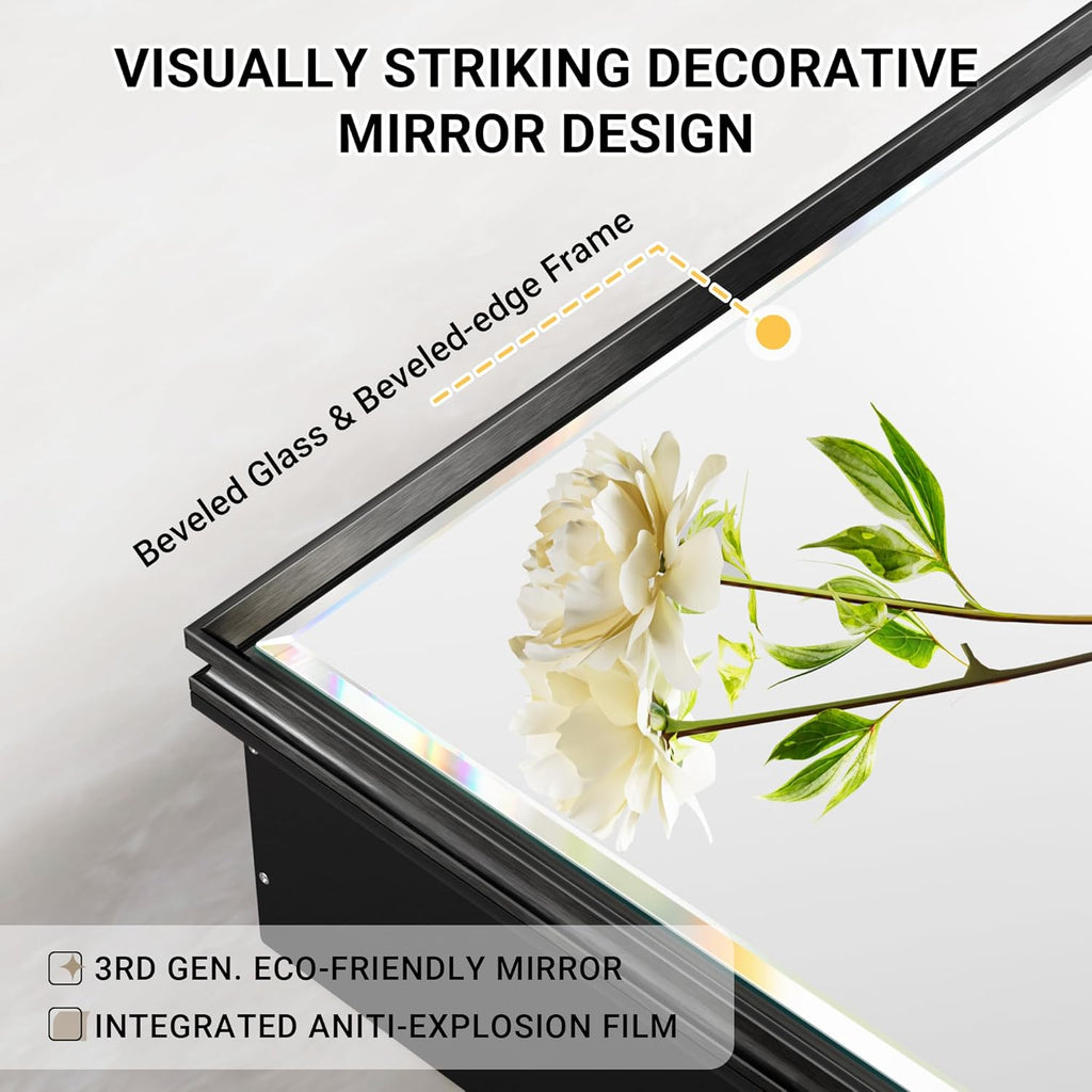 30x26 Pre-Assembled Black Medicine Cabinet with Mirror, Surface or Recessed Medicine Cabinet Mirror for Bathroom, Aluminum Beveled Frame Bathroom Vanity Mirror with Adjustable Shelves Storage