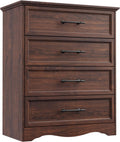 Walnut Dresser for Bedroom, Farmhouse 36" Tall 4 Drawer Chest with Sleek Brushed Metal Handles, Modern Wood Storage Cabinet with Unique Base Design, Closet Organizer for Bedroom, Living Room, Hallway