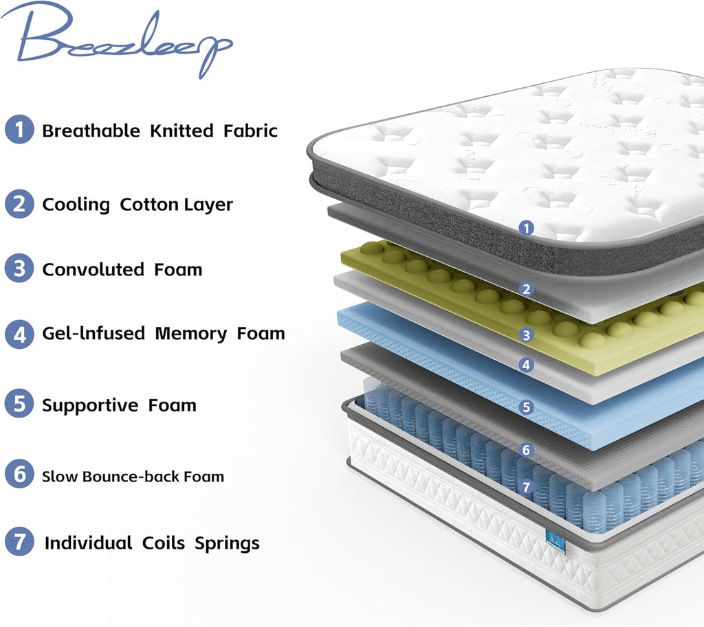 King Size Mattress, 12 Inch King Mattress in a Box, Cooling Gel Memory Foam Hybrid Mattress with Pocketed Coils, Medium Firm Feel, CertiPUR-US Certified, Pressure Relief, Motion Isolation