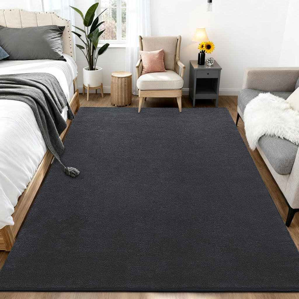 Large Area Rugs for Bedroom Living Room - 8x10 Feet Ultra Soft Dark Grey Rug Thickened with Memory-Foam, Solid Modern Minimalist Carpets for Home Decor, Non-Slip and Comfy Nursery Room Rugs