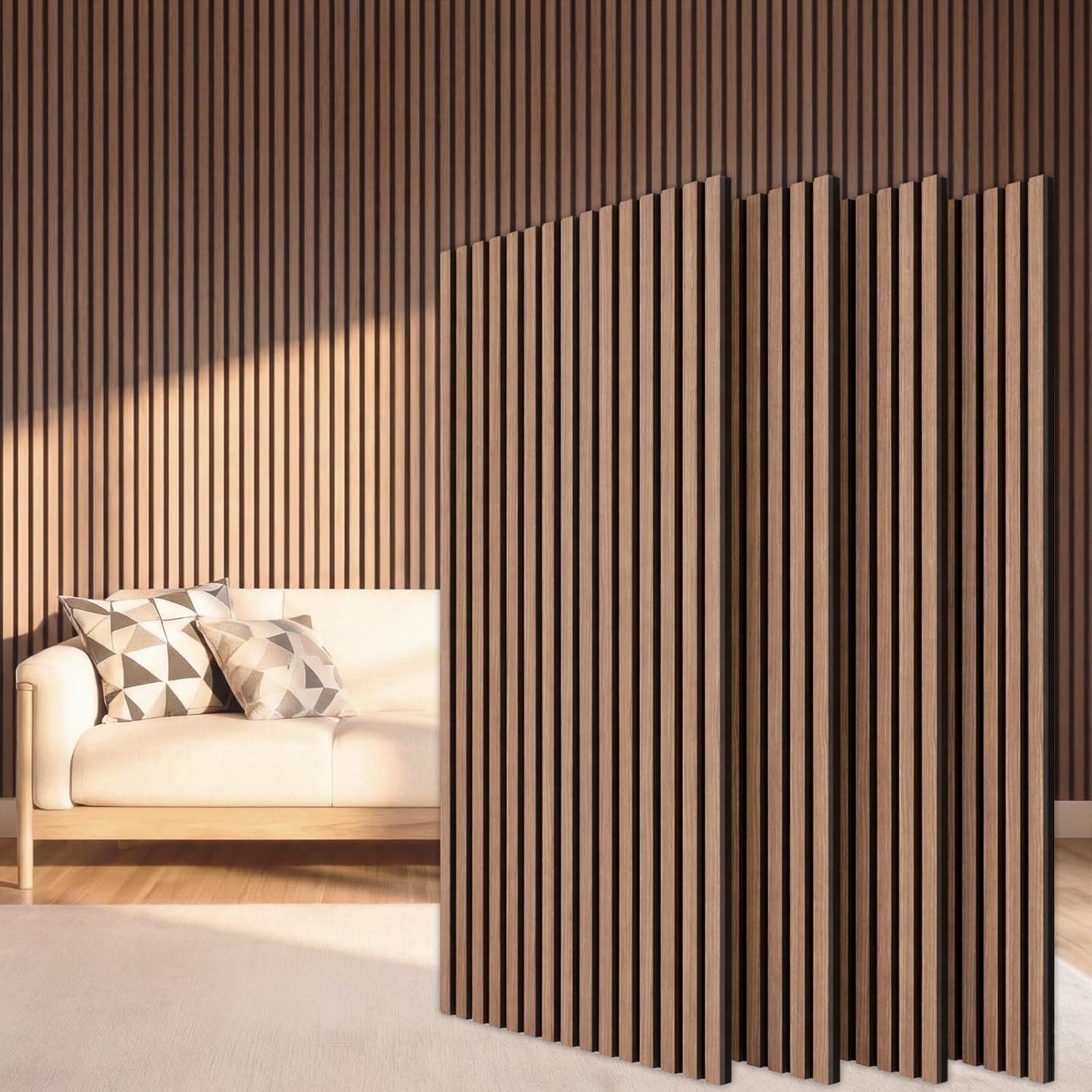 TONOR Wood Slatwall Panels, 4 Pack 47.2" x 23.6"/ 120 x60cm(31ft²) Acoustic Wall Panels, Wood Slat Acoustic Panels for Noise Cancelling and Decoration, Living Room, Bedroom, Office, Walnut