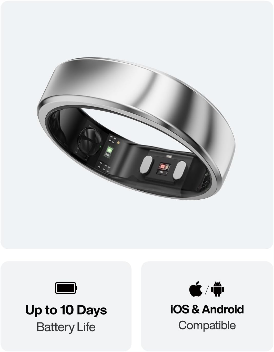 RingConn Gen 2 Air, Ultra-Thin AI Smart Ring, 10-Day Battery Life, Fitness/Sleep/Stress/HR Tracker for Women&Men, No App Fee for Standard Features, iOS & Android Compatible (Size 12, Galaxy Sliver)