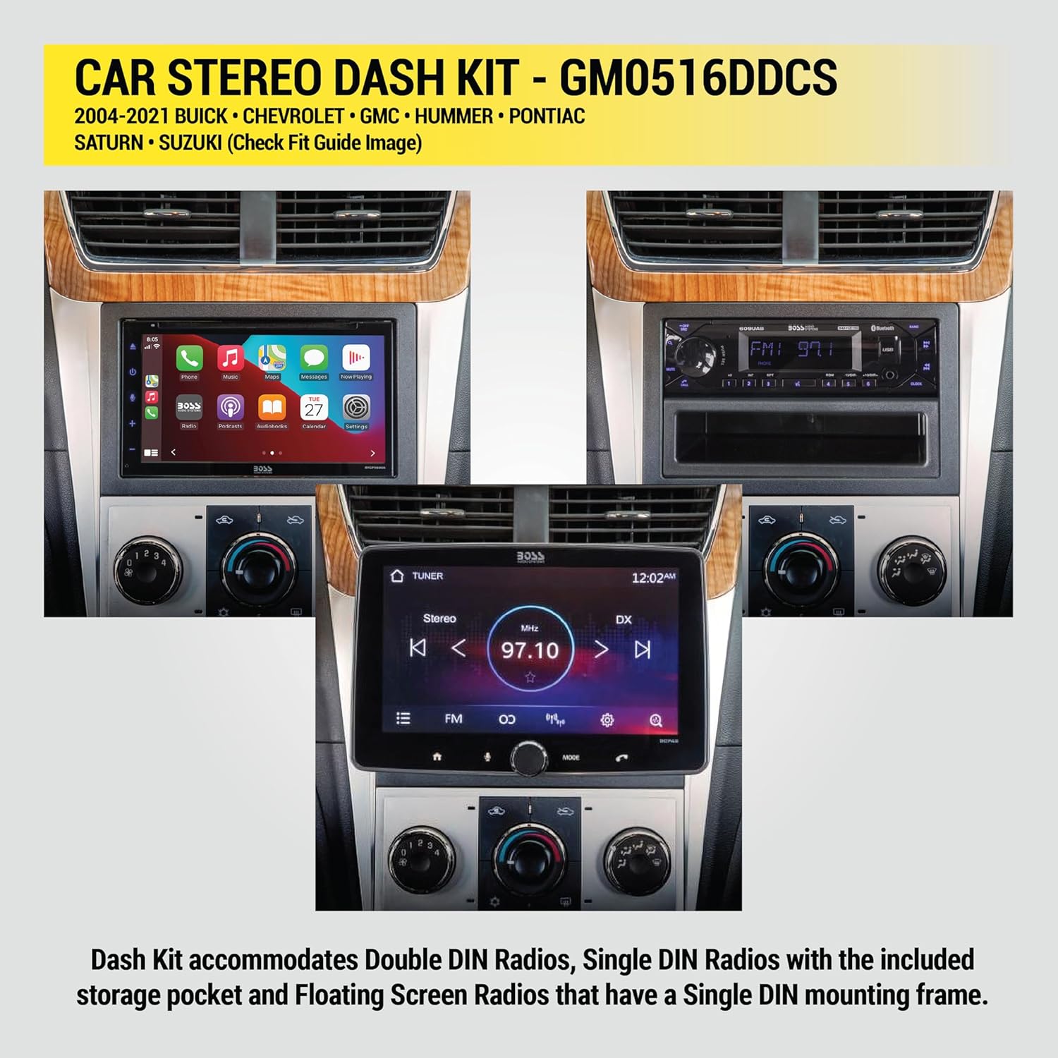 Scosche GM0516DDCS Double DIN Radio Install Dash Kit Compatible with Select 2004-21 Buick, Chevrolet, GMC, Hummer, Pontiac, Saturn and Suzuki Vehicles - Complete Car Stereo Installation Interface Kit