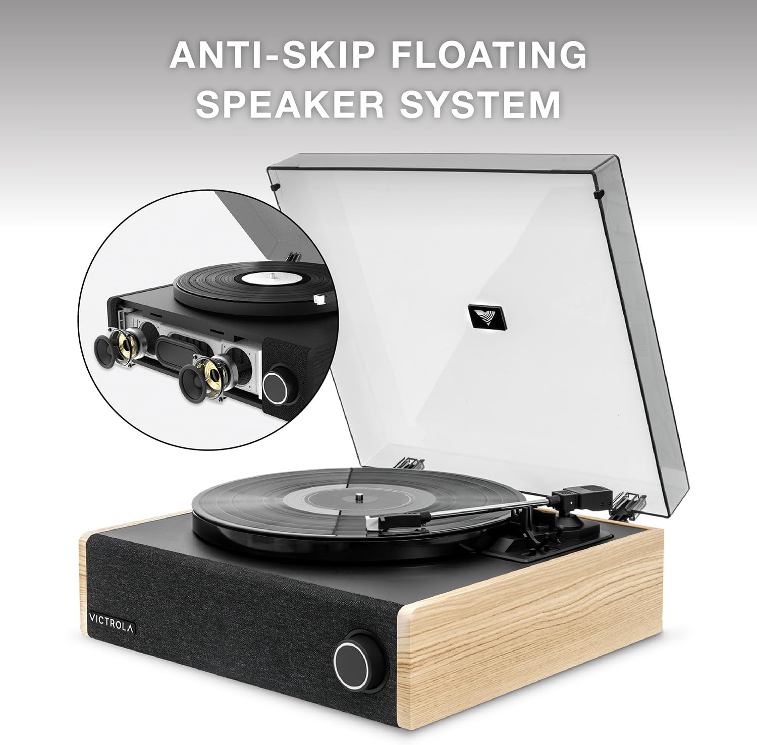 Victrola Eastwood LP – Bluetooth Record Player – 3-Speed Turntable, Audio Technica AT-3600L MM Cartridge, Vinyl Stream Bluetooth Output, Anti-Skip Floating Speaker System, RCA & 3.5mm Output (Natural)