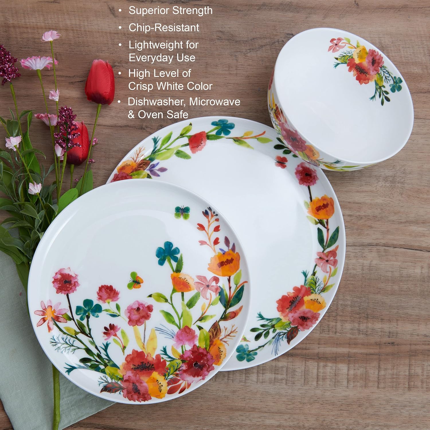 Mikasa Karina Bone China Lightweight Chip Resistant 12 Piece Dinnerware Set, Service for 4