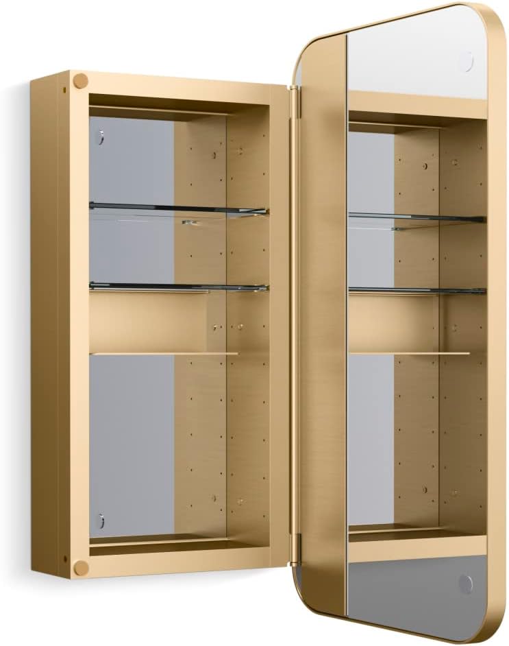 Kohler 35569-BGL Verdera® Framed Bathroom Medicine Cabinet with Mirror, Rectangle Design, Adjustable Shelves, Bathroom Storage, 15 in. W x 30 in. H, Moderne Brushed Gold