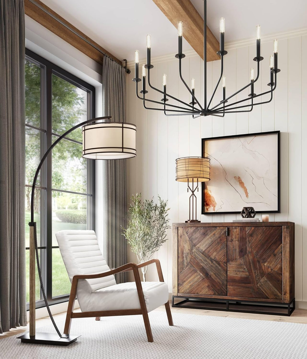 Franklin Iron Works Gentry Industrial Rustic Farmhouse Arc Floor Lamp 71 1/2" Tall Oil Rubbed Bronze 2-Light Oatmeal Fabric Drum Shade for Living Room Reading Bedroom Office House Home Decor