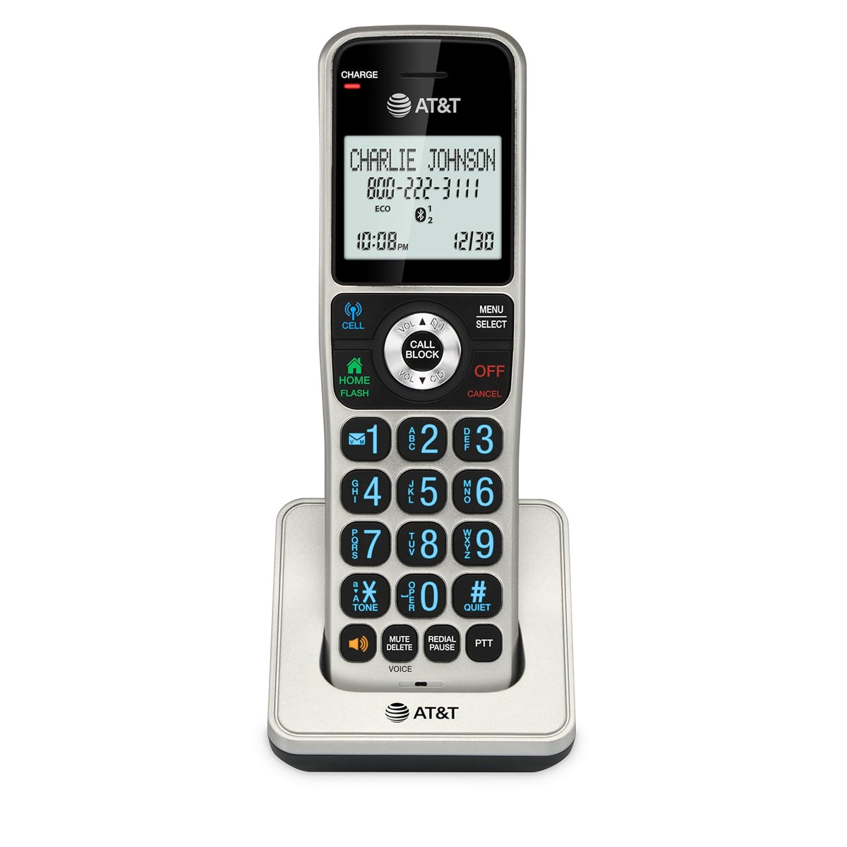 AT&T BL3107-5 DECT 6.0 5-Handset Cordless Phone with Bluetooth Connect to Cell, Smart Call Blocker, Digital Answering System, Extended Range, Big Buttons - Titanium Black