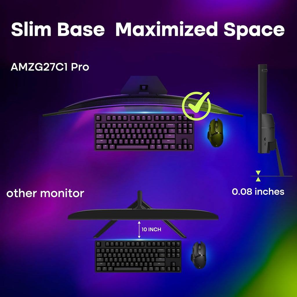 Amzfast 27 inch 240Hz Curved Monitor, FHD 1080p Gaming Monitor, Built-in Speakers, FreeSync, MPRT 1ms, 130% sRGB, 4000:1, 1500R, VESA Mount, HDMI 2.0&DP 1.4, 12 Months Warranty Exchange, AMZG27C1 Pro