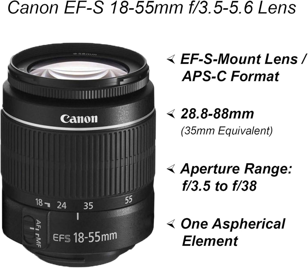 Canon EOS 2000D / Rebel T7 DSLR Camera with EF-S 18-55mm + EF 75-300mm Daul Lens + SanDisk 64GB Memory Card + Tripod + Case + Wideangle Lenses + ZeeTech Accessory Bundle (21pc Bundle) (Renewed)