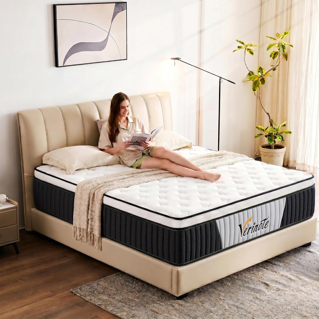12 Inch Queen Mattress, Medium Firm Hybrid Memory Foam, 7-Zone Body Support for Pressure Relief, Motion Isolation, Queen Mattress in a Box, White Breathable Textured Fabric Mattresses