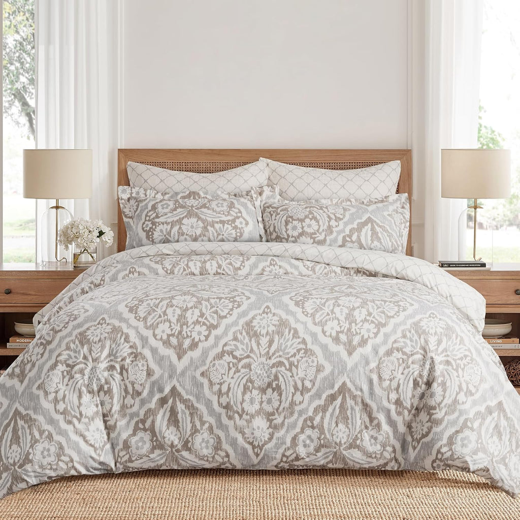 Levtex Home - Becker Taupe Duvet Cover Set - King Duvet Cover + Two King Pillow Cases - Ikat - Taupe, Grey and Cream - Duvet Cover (106 x 94in.) and Pillow Cases (36 x 20in.) - Cotton