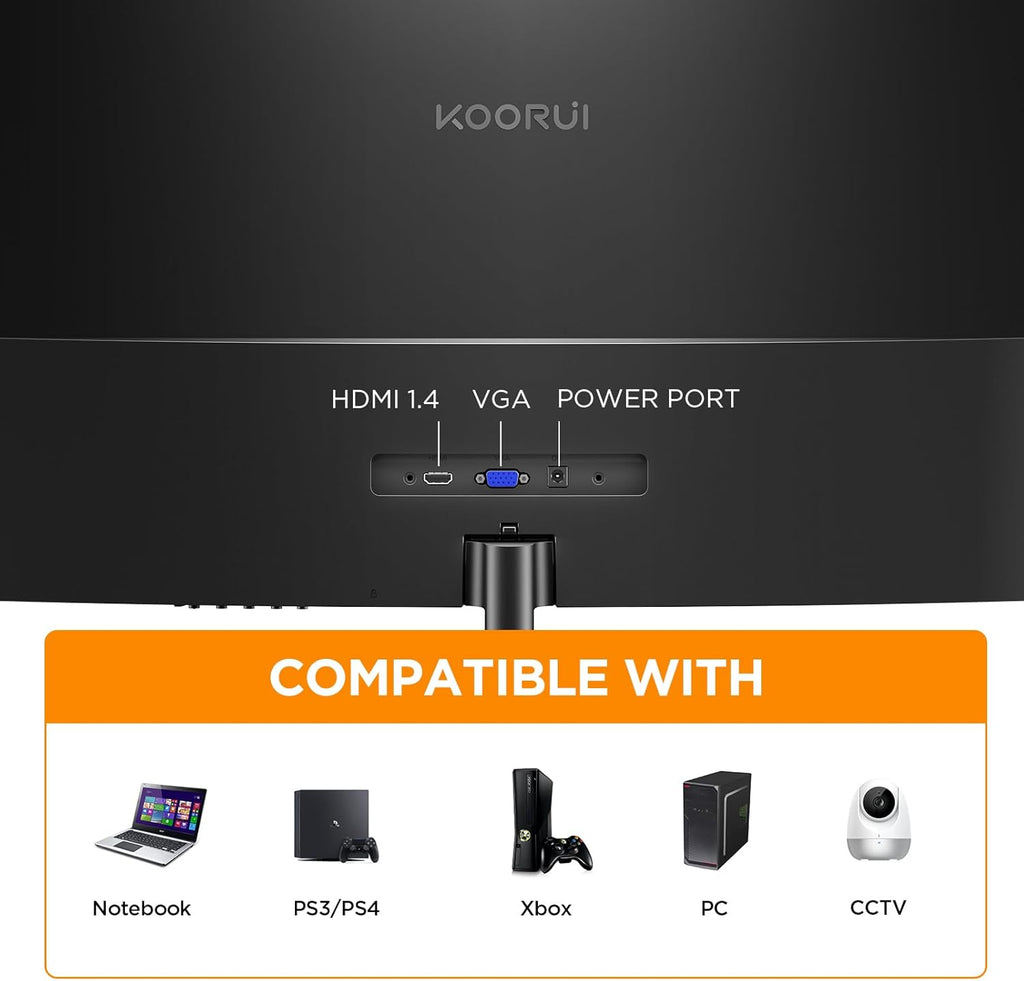 KOORUI 24 inch Curved Monitor, Full HD 1080P Curved Computer Monitor, 100Hz 1500R PC Screen, TÜV Rheinland Certified, HDMI VGA, Tilt Adjustment, LCD Display, Eye Care, Black 24N5CA