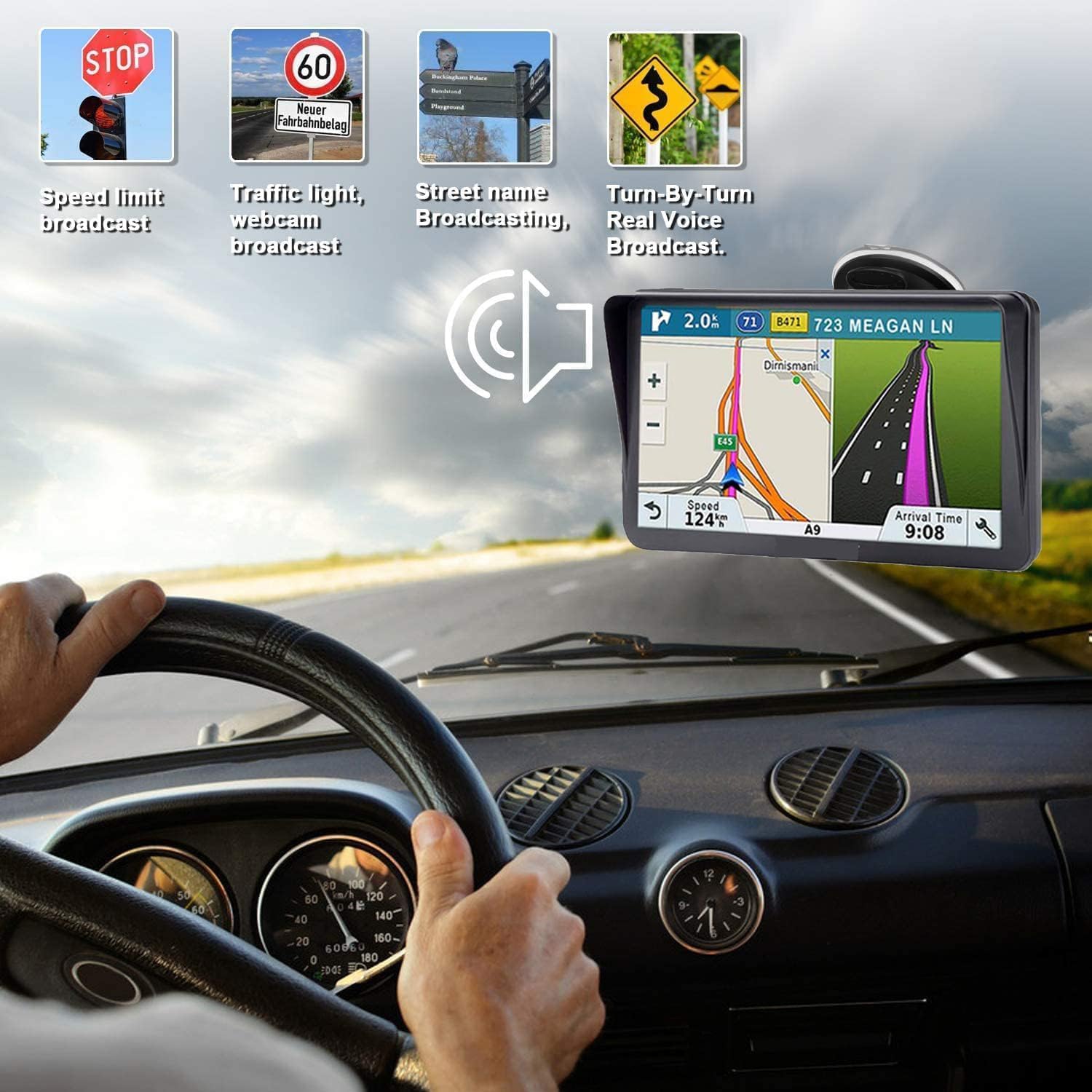 GPS Navigator for Car Truck RV,Navigation System 9 Inch Touchscreen with .2025 Maps (Free Lifetime Updates) Support Voice Turn Direction Guidance/Speed and Red Light Warning/Custom Truck Routing