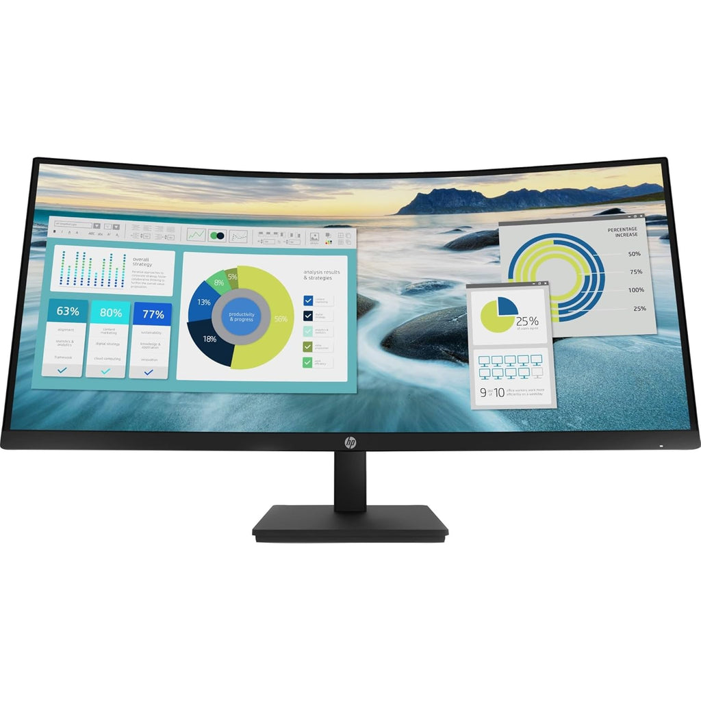 HP P34hc G4 Curved USB-C Monitor - 34" WQHD (3440 x 1440) Display, 60Hz, Built-in Speaker, Low Blue Light, Adjustable Stand (Height/Tilt), USB Hub, HDMI, DisplayPort