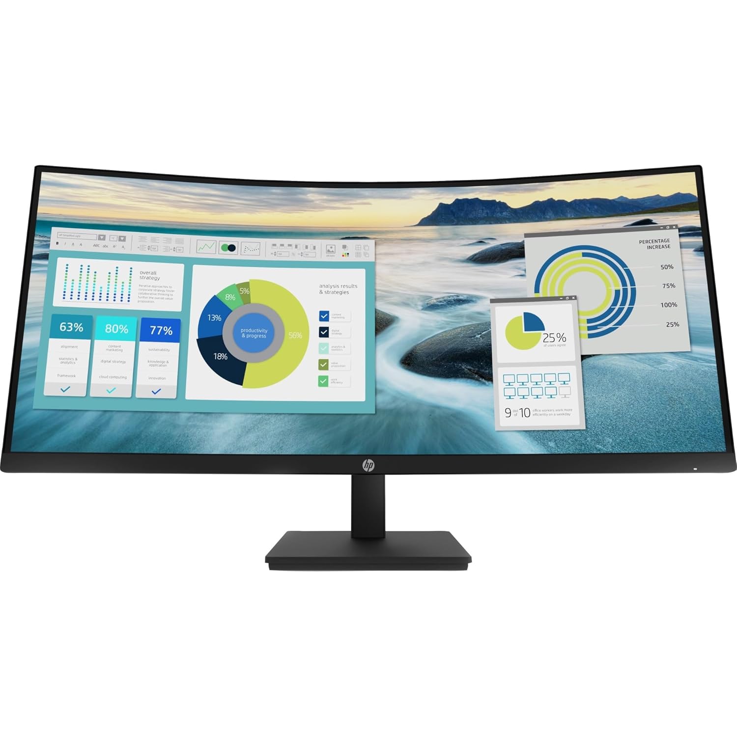 HP P34hc G4 Curved USB-C Monitor - 34" WQHD (3440 x 1440) Display, 60Hz, Built-in Speaker, Low Blue Light, Adjustable Stand (Height/Tilt), USB Hub, HDMI, DisplayPort