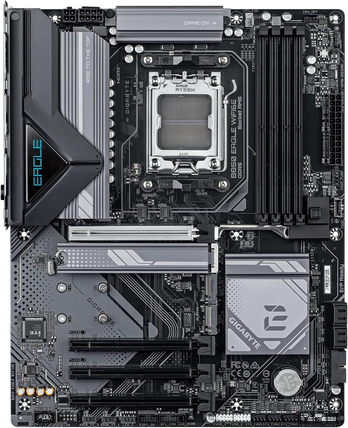 GIGABYTE B850 Eagle WIFI6E AMD AM5 ATX Motherboard, Support AMD Ryzen 9000/8000/7000 Series, DDR5, 8+2+2 Power Phase, 3X M.2, PCIe 5.0, USB-C, WIFI6E, GbE LAN, EZ-Latch, 5-Year Warranty