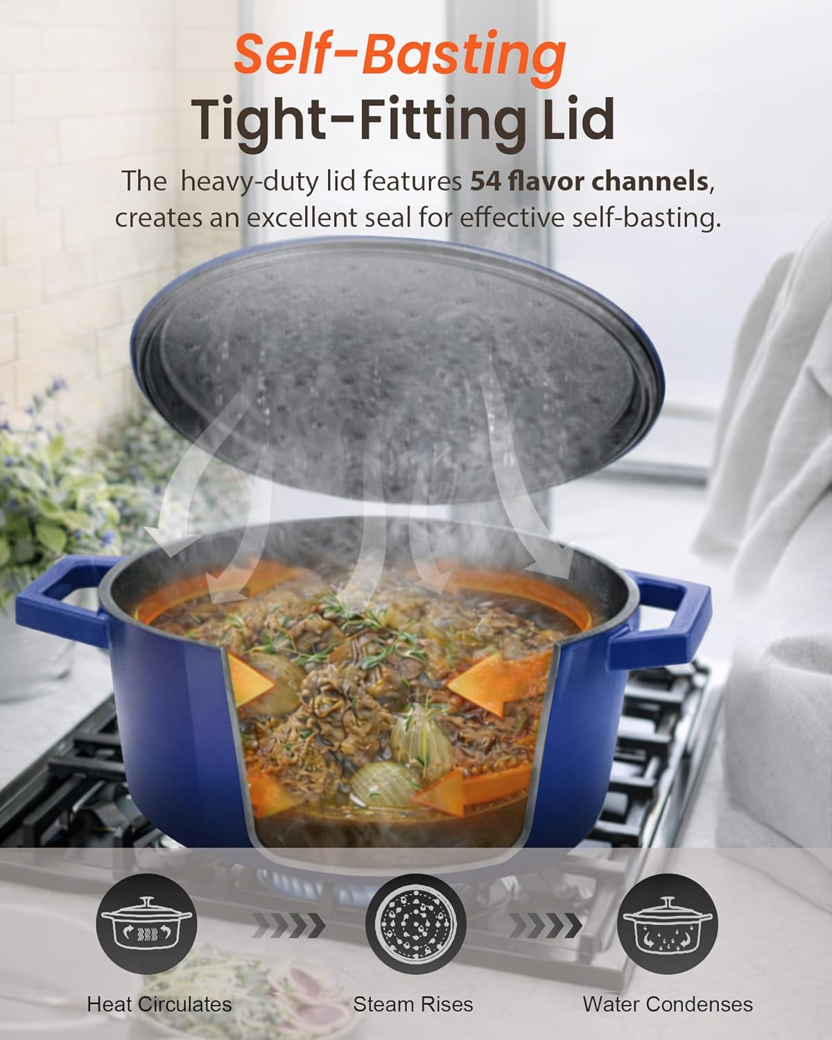 Nuwave 6QT Healthy Enameled Cast Iron Dutch Oven Pot with Lid, Heavy Duty 7-Layer Enamel, Enhanced Rust Protection, Dual Handles, Oven Safe to 500°F for Sourdough Bread Baking, Braise, Stew, Roast