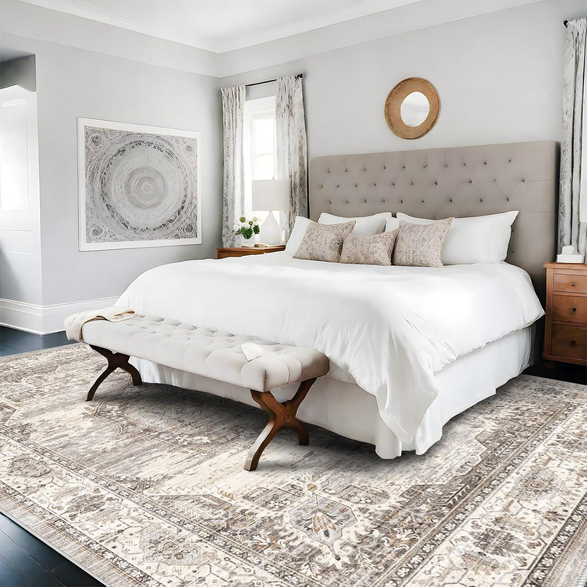 Area Rugs 9x12 Living Room：Machine Washable Rug - Soft Carpet for Bedroom - Waterproof Stain Resistant Vintage Distressed Area Rug 9'x12' Beige