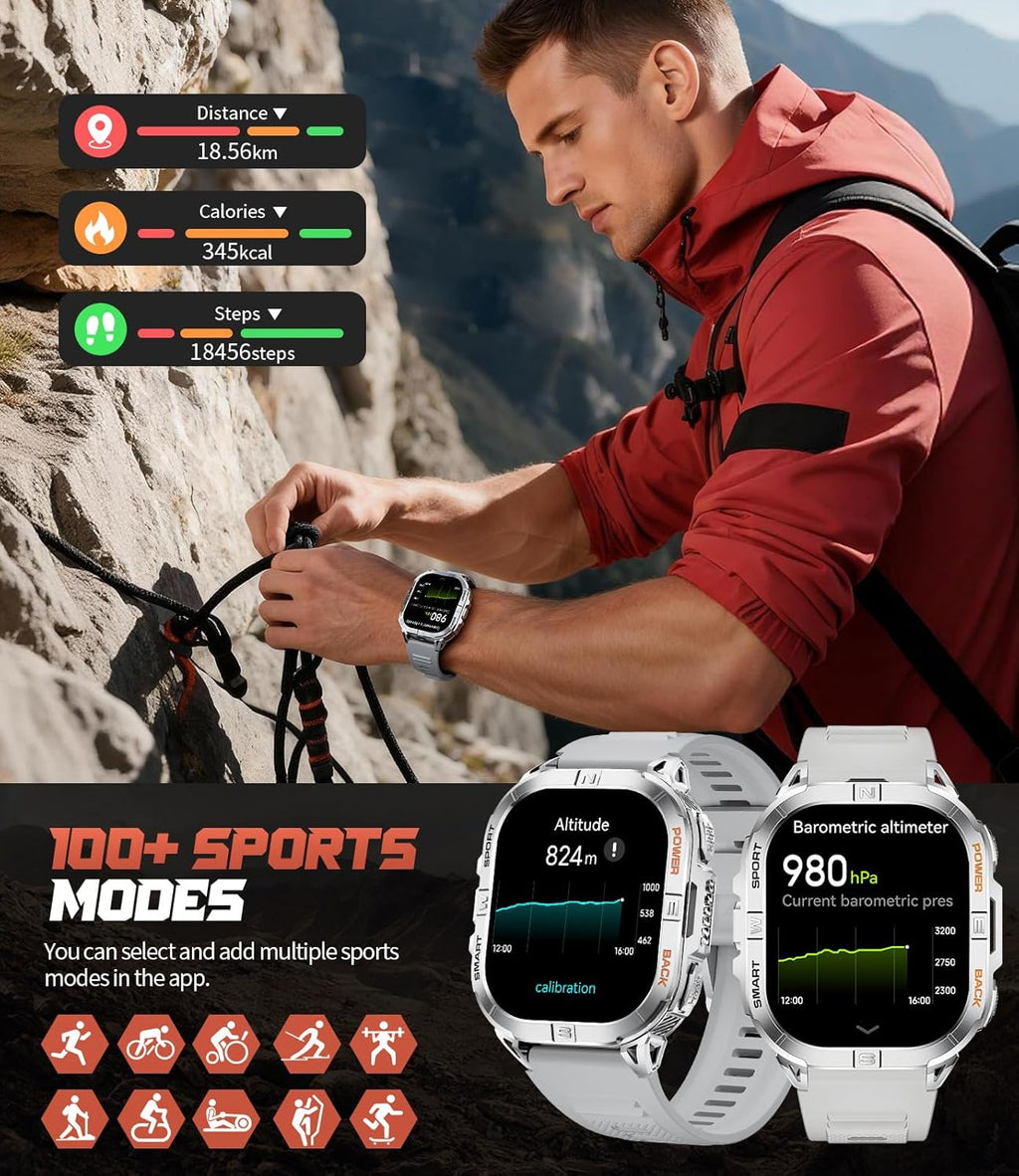 LIGE GPS Sports Smart Watch for Men, 2.13'' AMOLED Smartwatches, 170+ Sport Modes/LED Flashlight/Compass, IP68 Waterproof Step Tracker Watch, Sleep/Pedometer Smart Watches for Android iOS (Sliver)