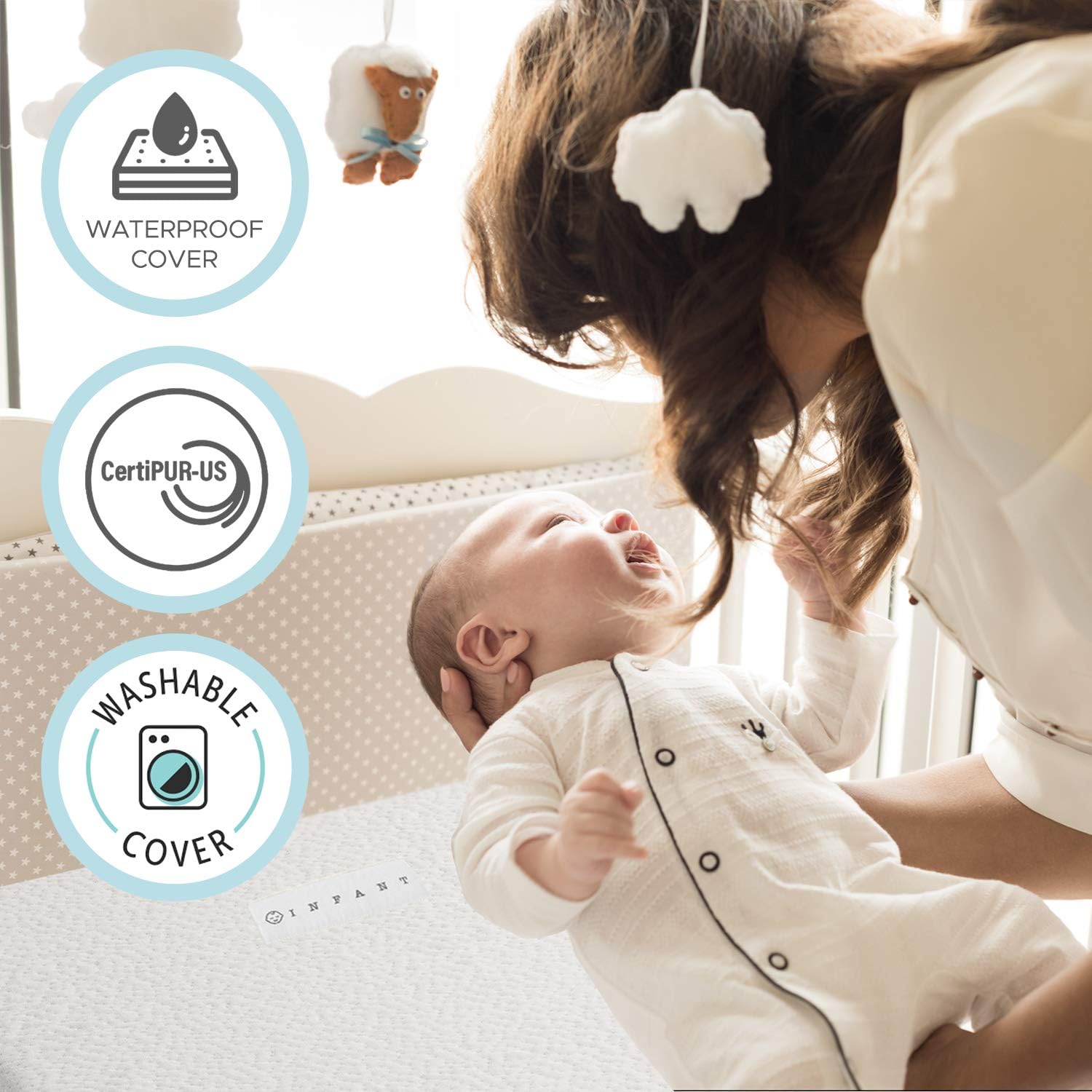 Organic Cotton Covered 2-Sided Crib Mattress | Premium Memory Foam Hypoallergenic Light 2-in-1 Baby Mattress, Firm Support for Infant Soft CertiPUR Foam for Toddler, Waterproof & Washable | 52x27.5x4”