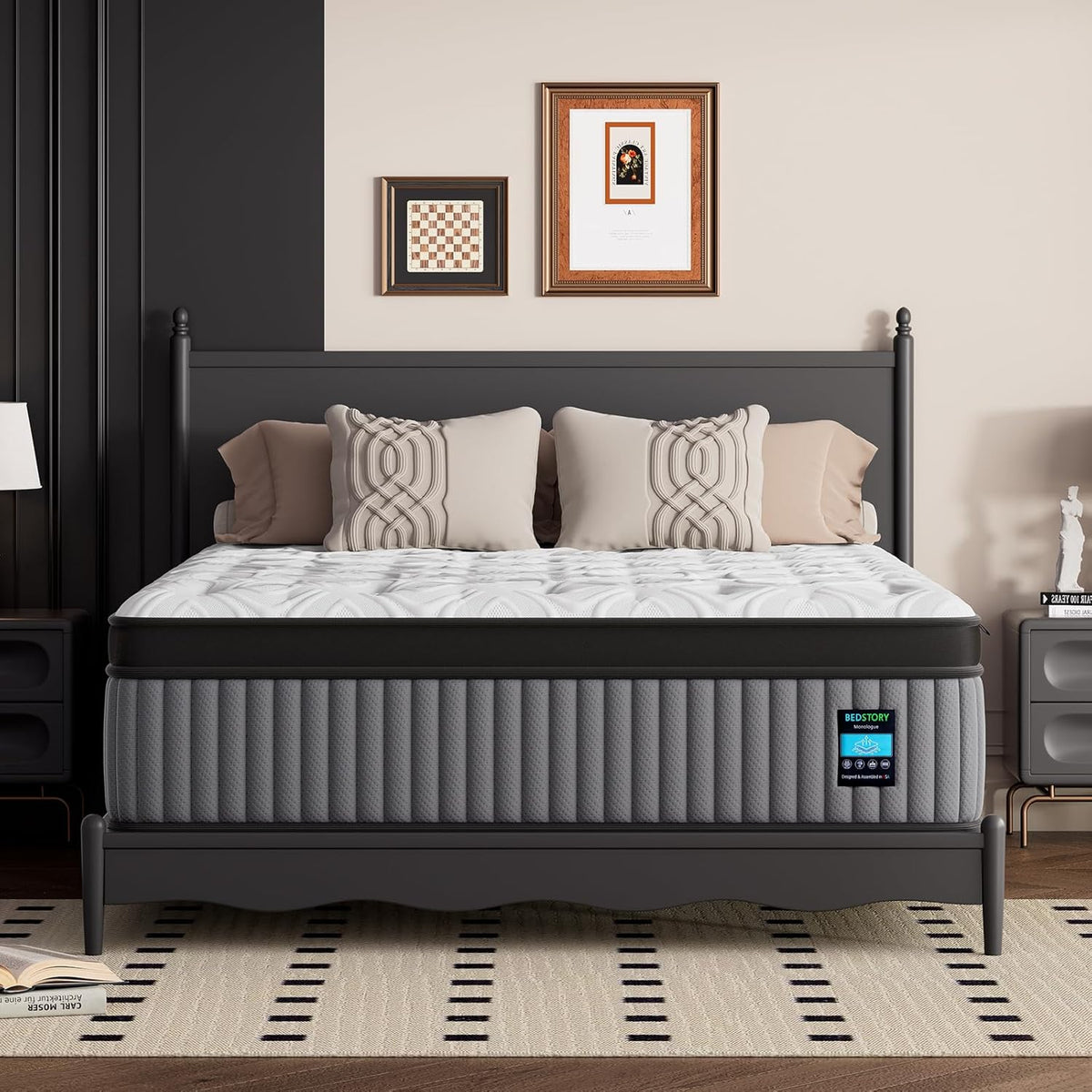 BedStory Medium Firm Queen Mattress 14 Inch, Deep Sleep Hybrid Mattresses 7-Zone Pain Relief - Extra Firm Bed in a Box - Fiberglass Free, CertiPUR-US Certified, 365-Night Trial, 10 Years Warranty