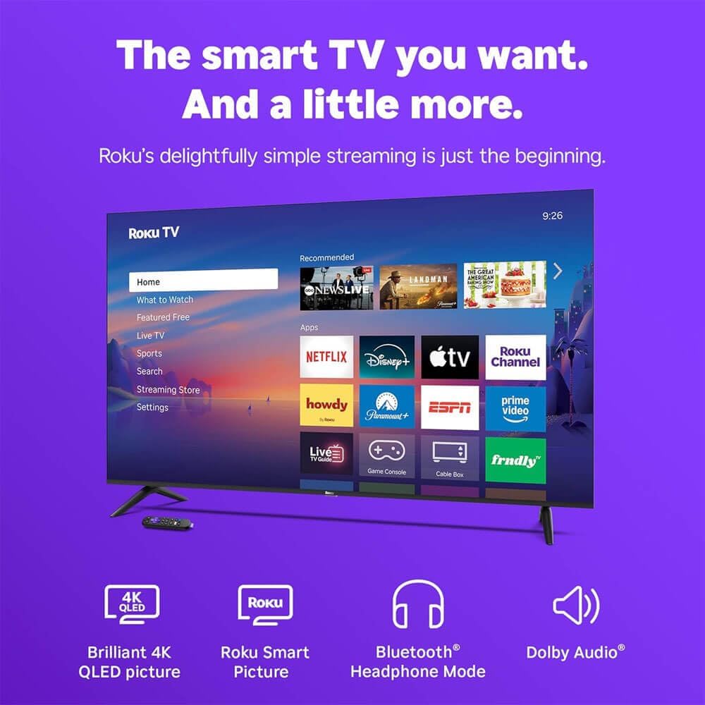 Roku 50 Inch Class Select Series 4K QLED Smart TV Quantum Dot HDR WiFi Voice Remote Streaming Television HDMI Cable Streaming Bundle 12 Month CPS Warranty