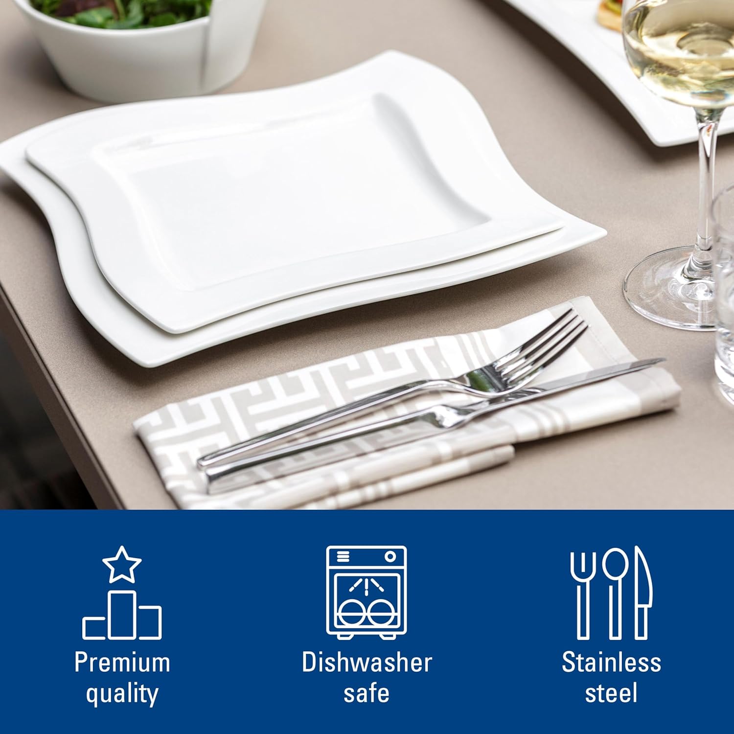 Villeroy & Boch NewWave Collection 20-Piece Flatware Set, Service for 4, 18/10 Stainless Steel Utensils, Dishwasher Safe