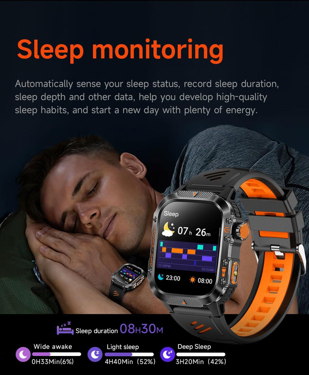 GPS Running Watch for Men Women, 2.01" Fitness Watch with GPS Compass Altimeter, Bluetooth Calls, Heart Rate & Sleep Monitor, Waterproof Outdoor Watch (Blue Silicone Strap)