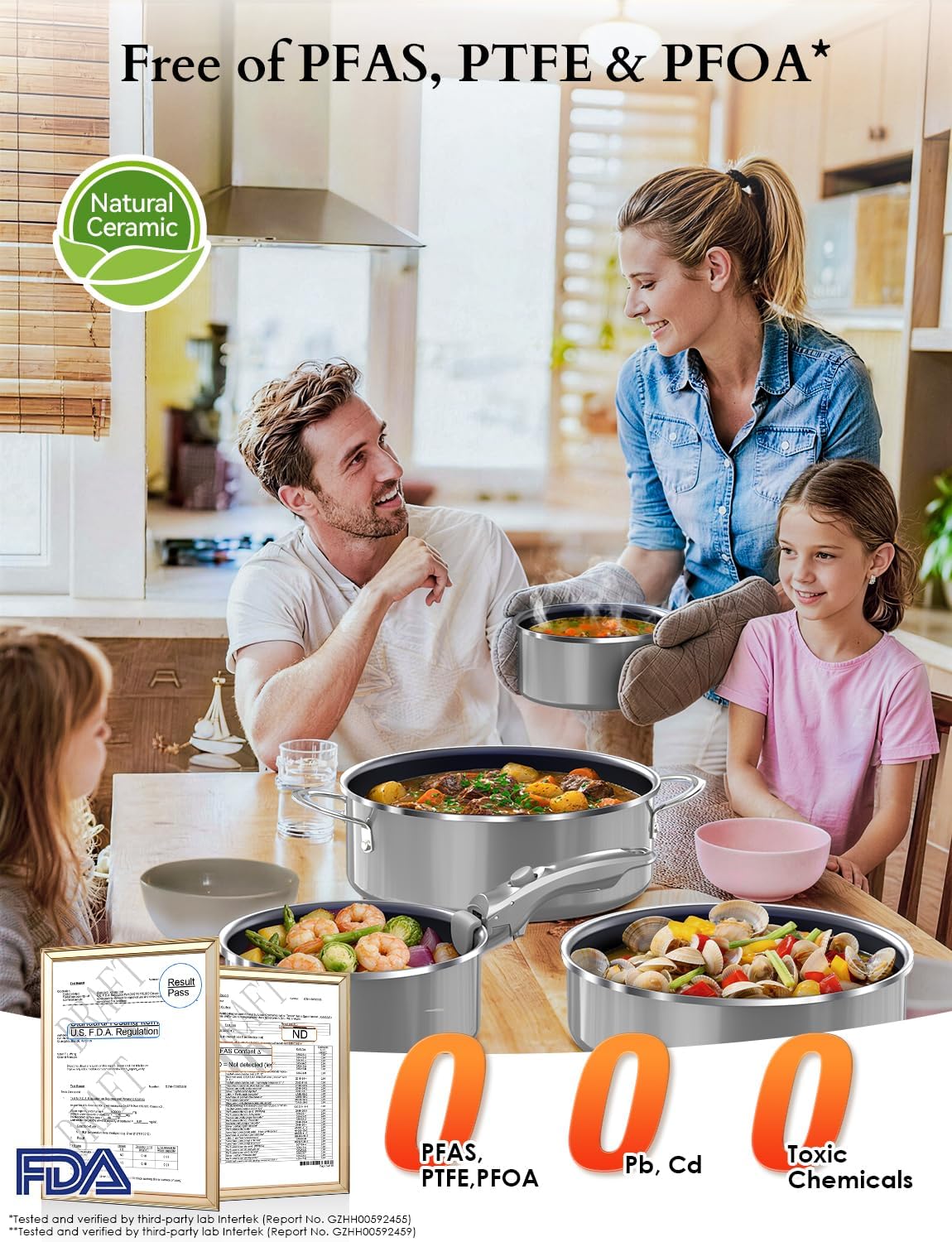 DUXANO Ceramic Pots and Pans Set Non Stick, 2026 Upgraded Hybrid Frypan, 1.5&2 QT Saucepans with Lid, Oil-less Cooking, PFAS Free Non Toxic, Induction Ready,Oven&Dishwasher Safe,Removable Handle,12PC