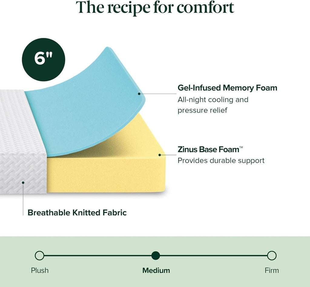 Zinus 6 Inch Full Cooling Essential Memory Foam Mattress NewVersion, Fiberglass Free, Medium Feel, Breathable Cooling Layers, Certified Safe Materials