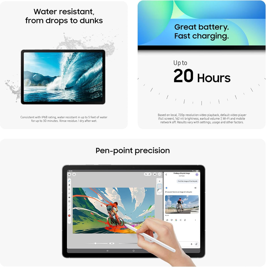 Samsung Galaxy Tab S10 FE 10.9” 128 GB Android Tablet,(Cellular Network),IP68 Water & Dust-Resistant,Long Battery Life,Powerful Processor,S Pen,13MP Camera, Lightweight Design,US Version,2025,Gray