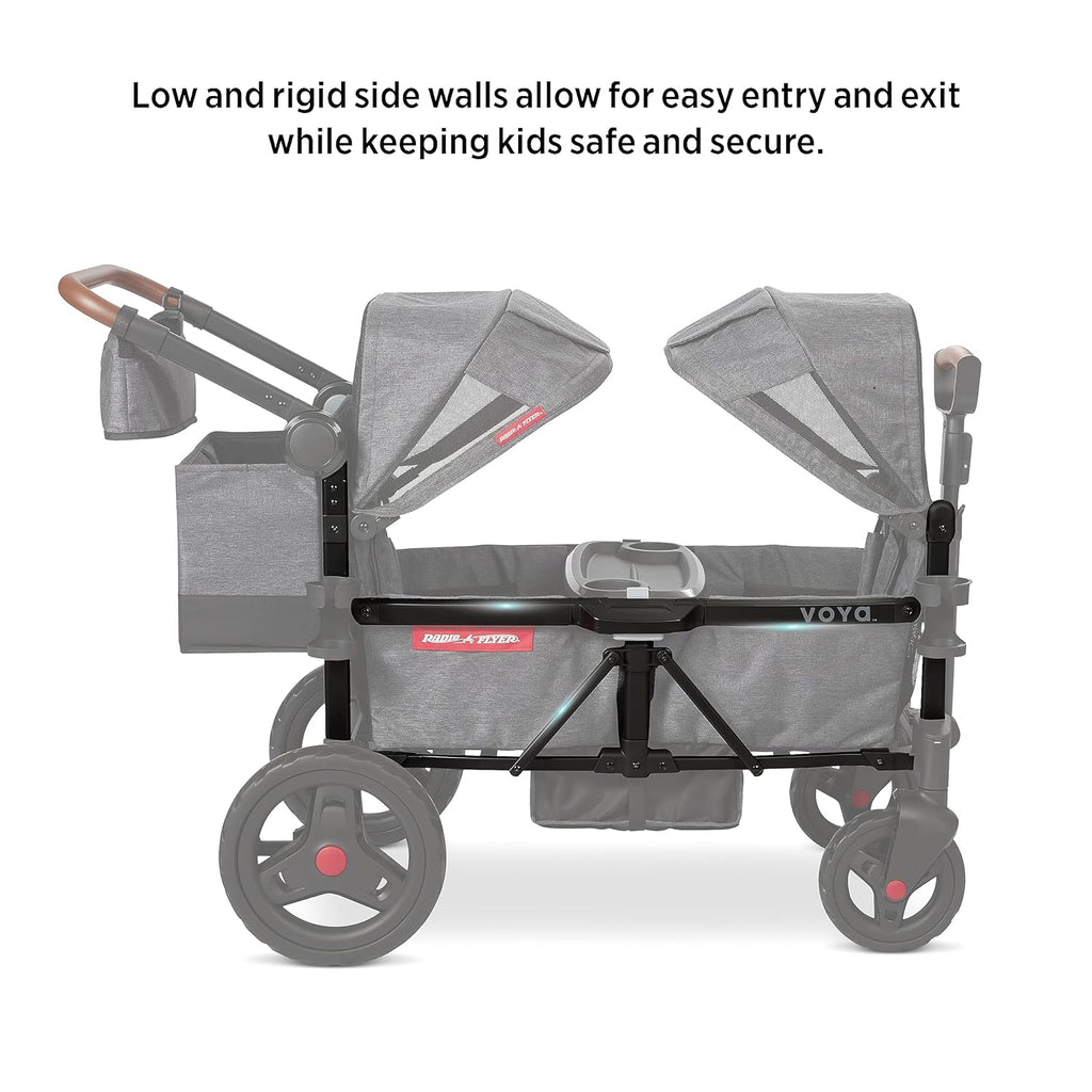 Radio Flyer Voya Stroller Wagon, for Toddlers and Kids 6+ Months, Push or Pull, 2 Seats, Dual Sun Canopies, Compact Fold, Lightweight, Storage Space, 5-Point Harnesses, Stroller Wagon for Kids