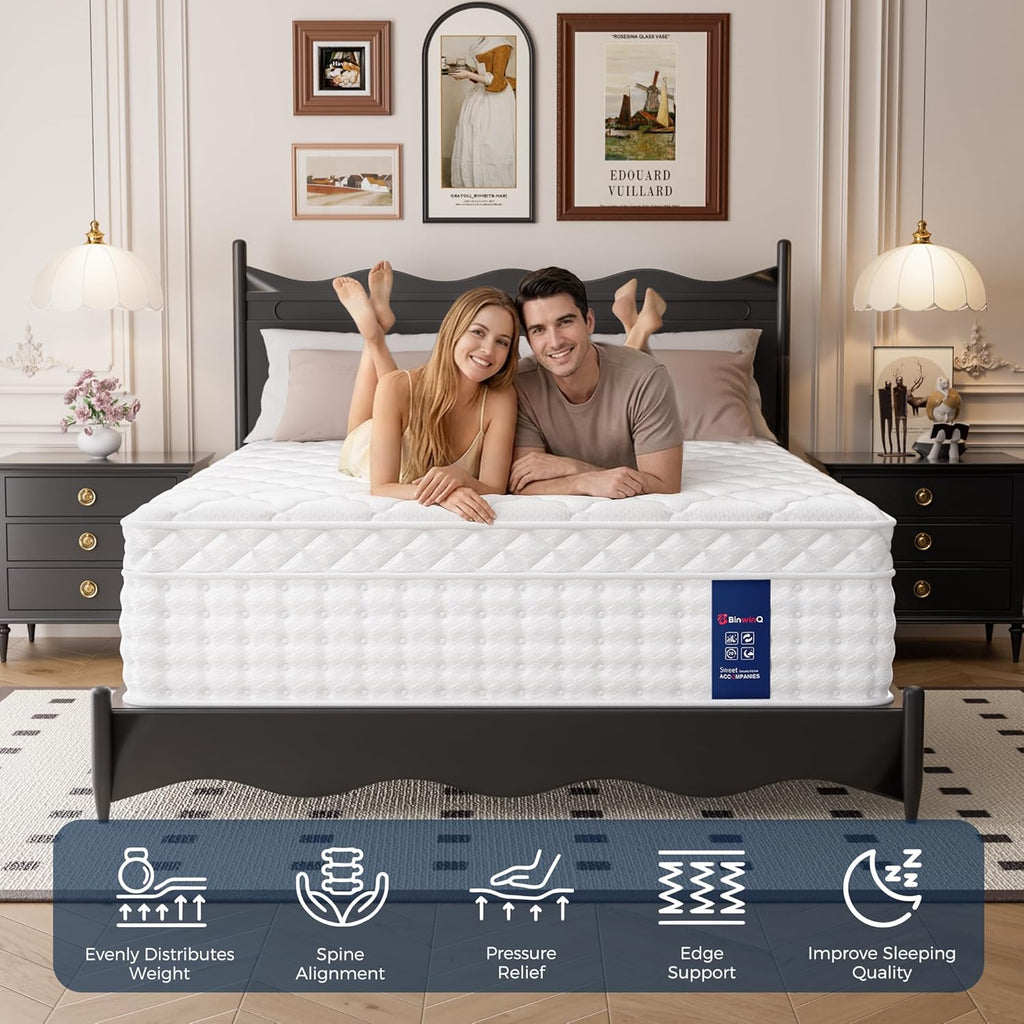 14 Inch Queen Hybrid Mattress in a Box, Plush Mattress with Gel Memory Foam & Individually Pocketed Springs, Pressure Relief & Motion Isolation, CertiPUR-US Certified, 100-Night Sleep Trial