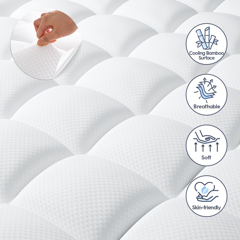 ELEMUSE Queen Size Dual Layer 3 Inch Memory Foam Mattress Topper,Cooling Gel Memory Foam Pillow Top Mattress Pad Cover for Back Pain Relief