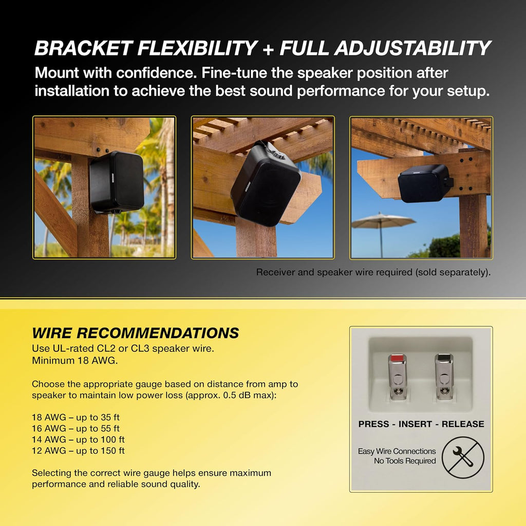 KICKER Outdoor Audio 8″ Indoor Outdoor Speakers (52OA8B) – Weatherproof, UV-Resistant Wall or Ceiling Mount Speakers with Polyethylene-Mica Woofer Black