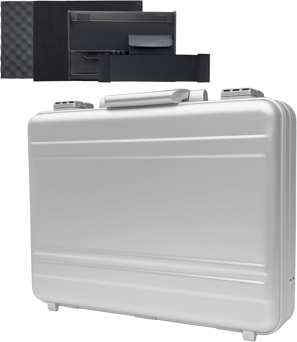 Aluminum Storage Case with Customizable Foam, 3-in-1 Modular Interior, Professional Briefcase with TSA Locks